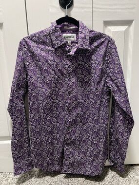 Express Men's Purple Paisley Button-Down Shirt